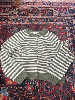 Universal Thread Olive & Cream Striped Button-Front Cardigan